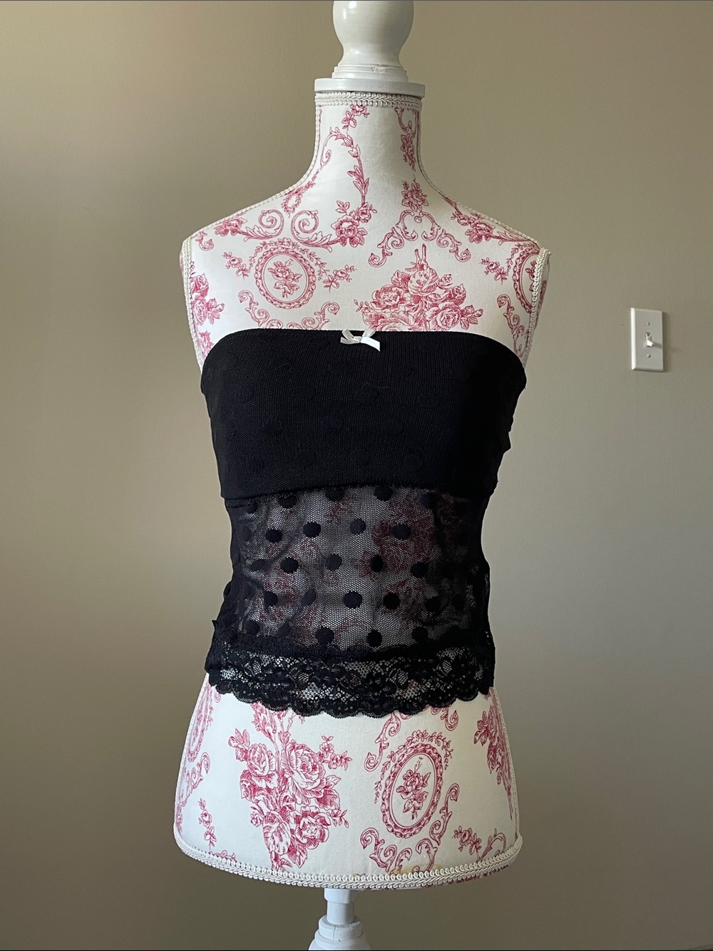 Urban Outfitters Black Lace & Polka Dot Mesh Bandeau